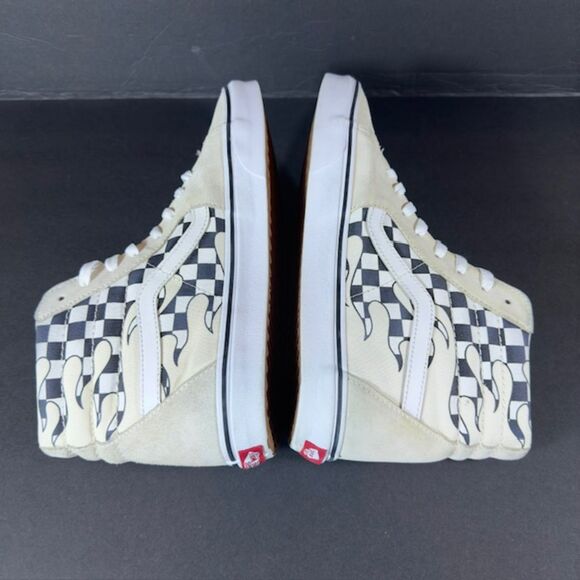 Men's Vans Sk8-Hi Checkerboard Flame White Skater High-Top Size 12 - Picture 6 of 8